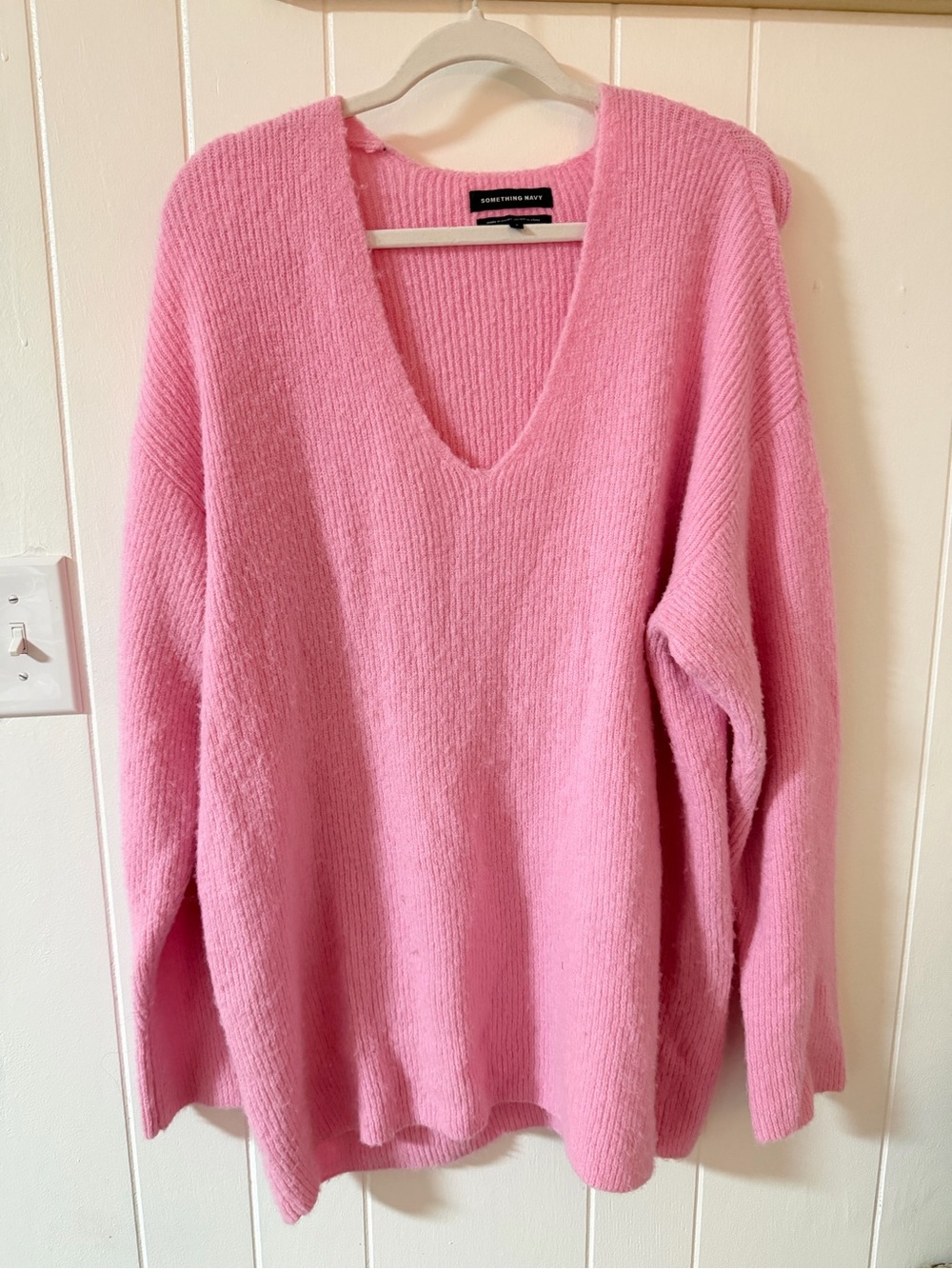 Something Navy Bubblegum Pink V-Neck Relaxed Sweater